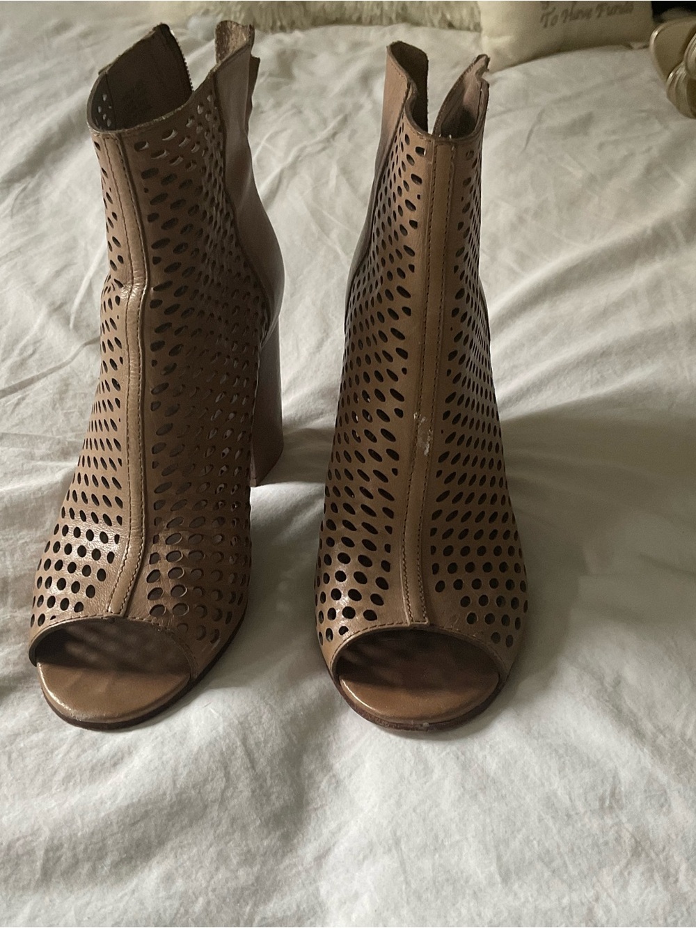 Ash Perforated Peep-Toe Ankle Booties - Brown